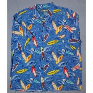 Vintage Big Dogs Men's Hawaiian Shirt Surf Board Print Rayon 2X